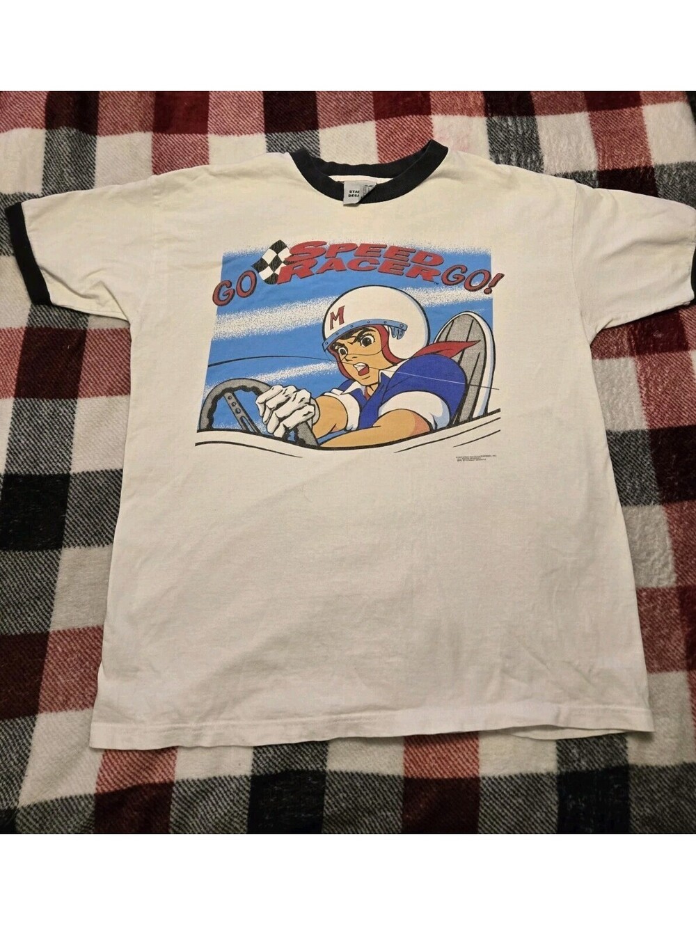 Vintage Stanley Desantis Shirt L 90s Animation Speed Racer Ringer Tee 1993